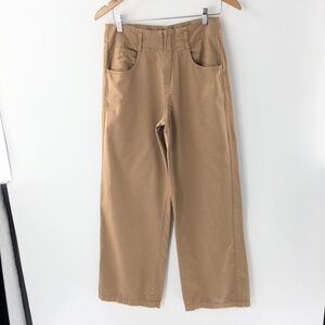 Oat New York High Rise Wide Leg Pants Tan Cotton Sz 27